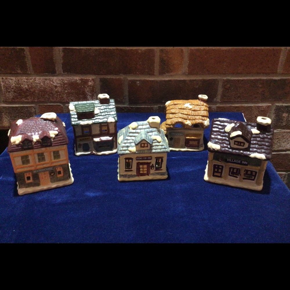 5 Dickens Village Ceramic Candle Holders by JSNY